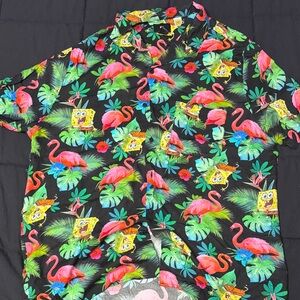 H&M Black Shirt with Flamingo and SpongeBob Print